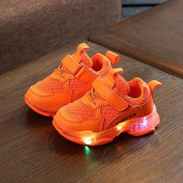 Low Top Anti-Slip Breathable Soft Leather Luminous Sneakers for Girls by Kids Play