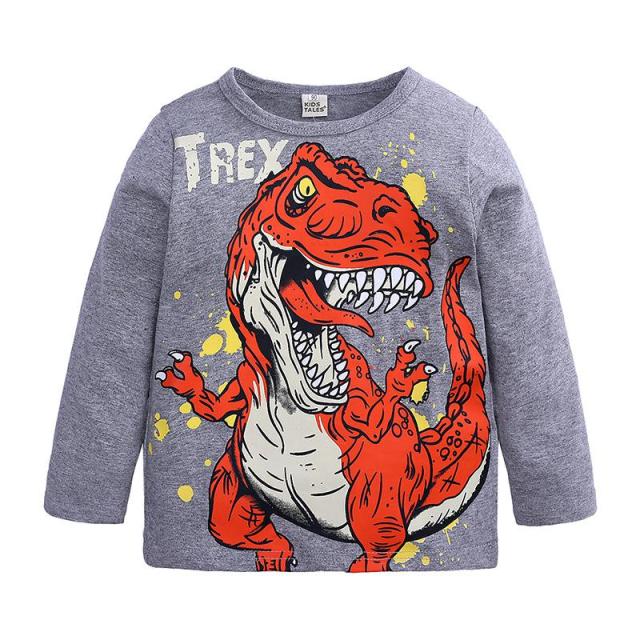 Long Sleeve Dinosaur Print Cotton Shirts for Boys by Kids Spring