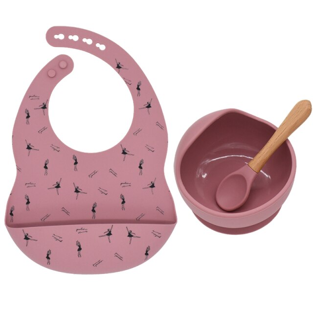 3-Piece Unisex Soft Silicone Banana Bib and Bowl by Silica