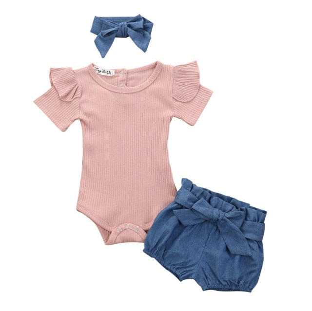 3-Piece Short Sleeve Cotton Onesie Set for Girls by Fairytale