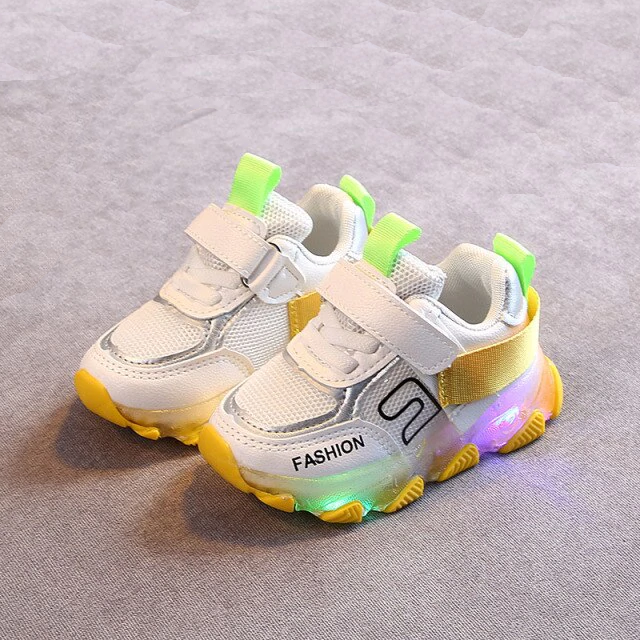 Low Top Anti-Slip Soft Leather Luminous Sneakers for Girls by Air Mesh