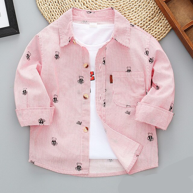 Long Sleeve Cotton Casual Shirts for Boys by Lapel