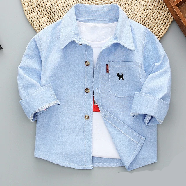 Long Sleeve Cotton Casual Shirts for Boys by Lapel