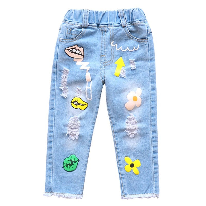 Acid Washed Ripped Jeans for Girls by Faithtur