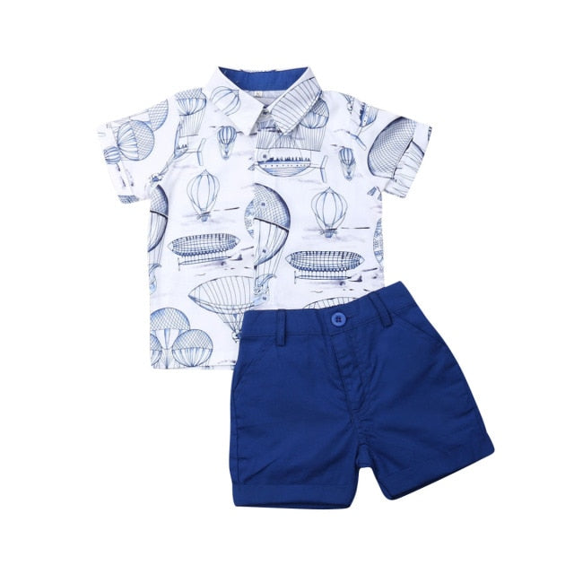 2-Piece Cotton Short Sleeve Shirt and Shorts Set for Boys by Kabier