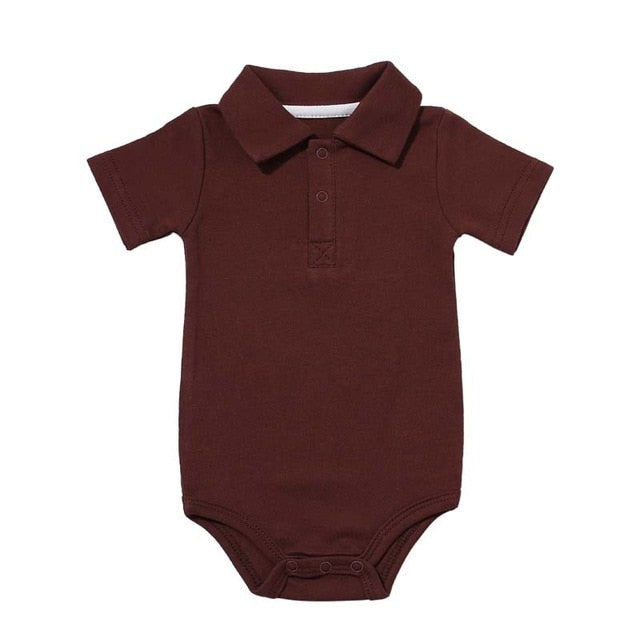 Short Sleeve Cotton Polo Onesies with Collar for Boys by Cusara