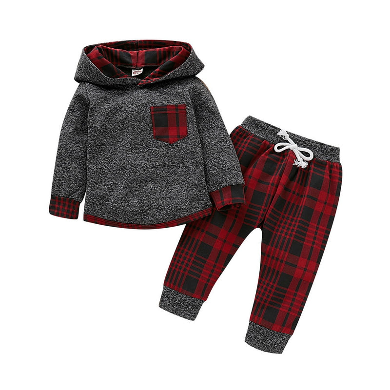 2-Piece Long Sleeve Hooded Cotton Sweatshirt and Pants for Boys by OKP