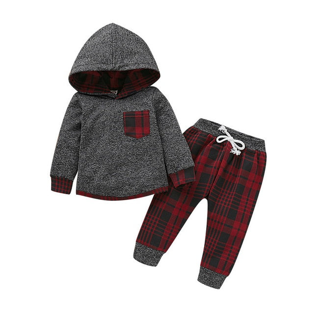 2-Piece Long Sleeve Hooded Cotton Sweatshirt and Pants for Boys by OKP
