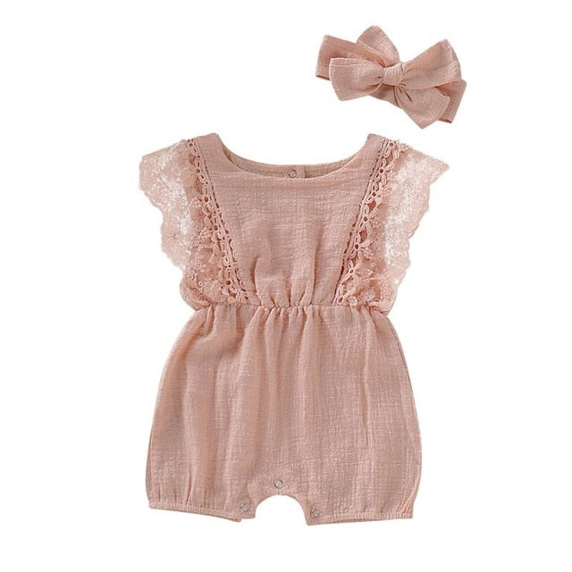 2-Piece Sleeveless Cotton Ruffle Rompers for Girls by Weixin