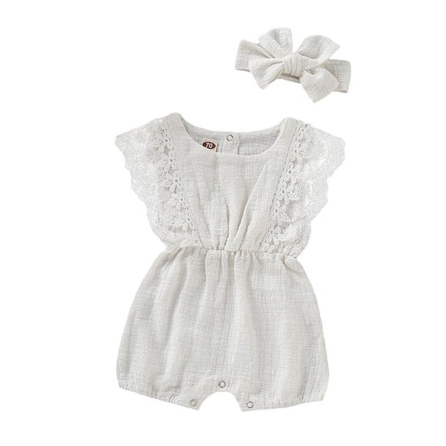2-Piece Sleeveless Cotton Ruffle Rompers for Girls by Weixin