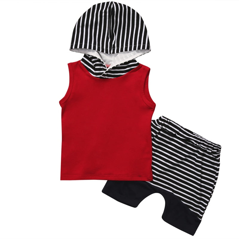 2-Piece Sleeveless Cotton Hooded Tank Top and Shorts Set for Boys by Liora