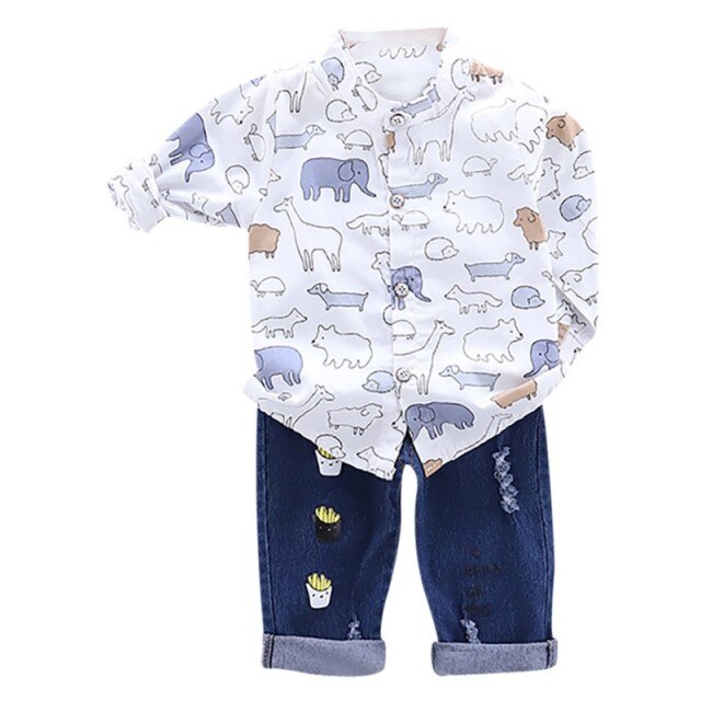 2-Piece Long Sleeve Cotton Shirt and Jeans Set for Boys By Wisen