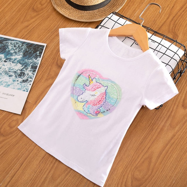 Short Sleeve Unicorn Print T-Shirts for Girls by Ai Meng