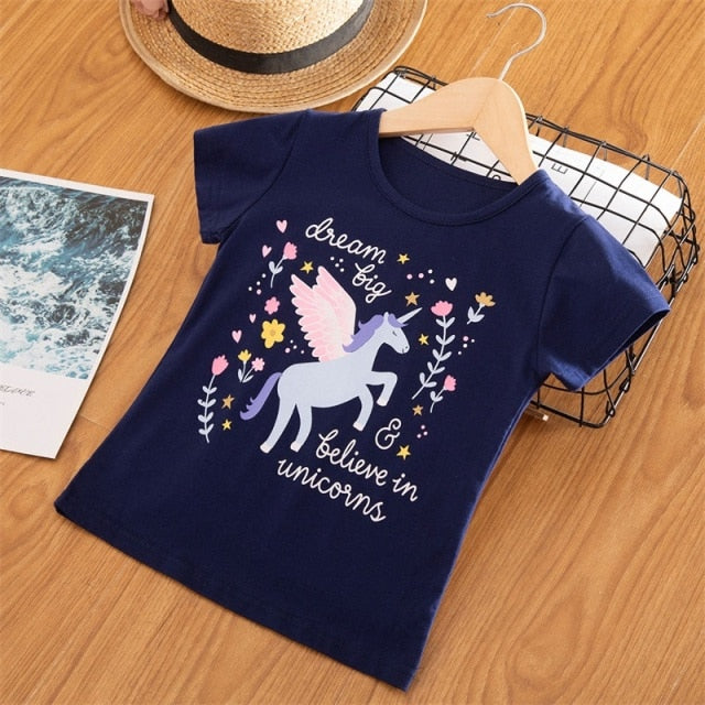 Short Sleeve Unicorn Print T-Shirts for Girls by Ai Meng