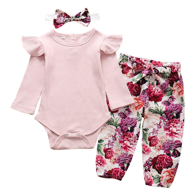 3-Piece Long Sleeve Cotton Romper Set for Girls by Cool Baby