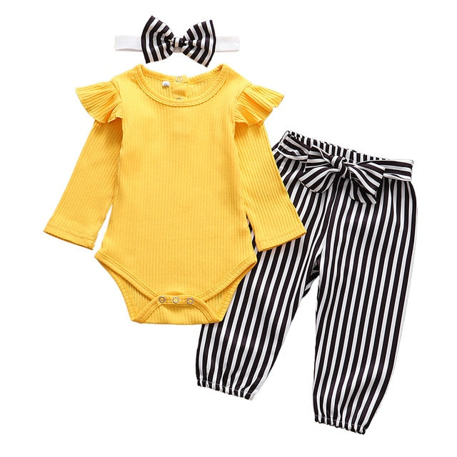 3-Piece Long Sleeve Cotton Romper Set for Girls by Cool Baby