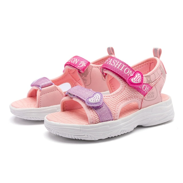 Anti-Slip Soft Leather Fashionable Sandals with Mesh for Girls by Kids Spring