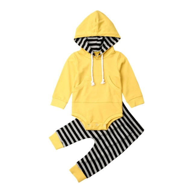 2-Piece Long Sleeve Hooded Cotton Onesie and Pants Set for Boys by Liora