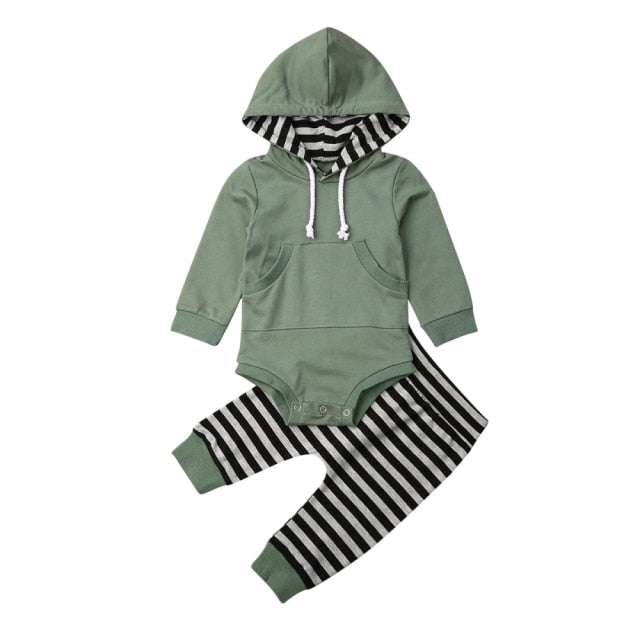 2-Piece Long Sleeve Hooded Cotton Onesie and Pants Set for Boys by Liora