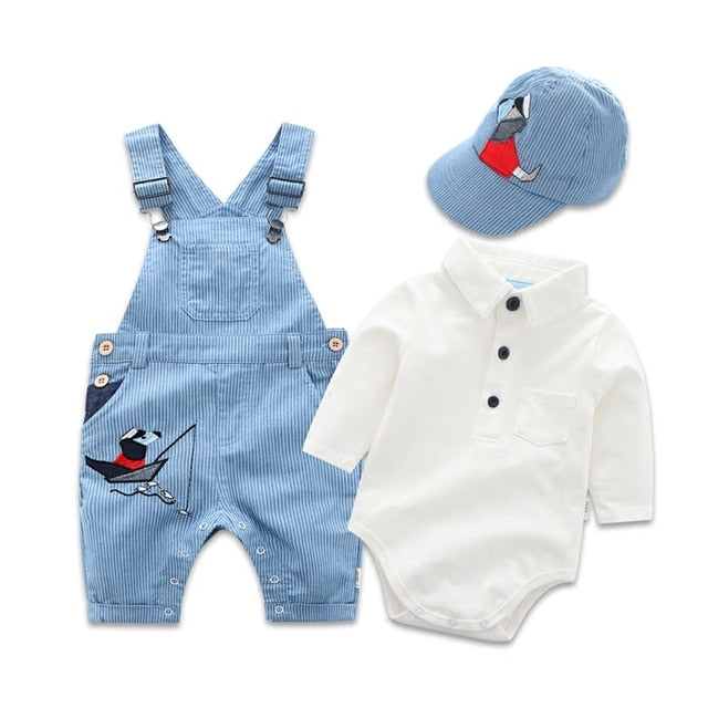 3-Piece Long Sleeve Cotton Onesie and Overall Set for Boys by Kabier