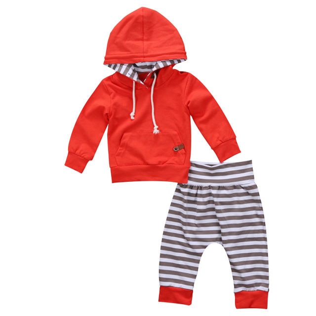 2-Piece Long Sleeve Hooded Cotton Shirt and Pants Set for Boys by Canru