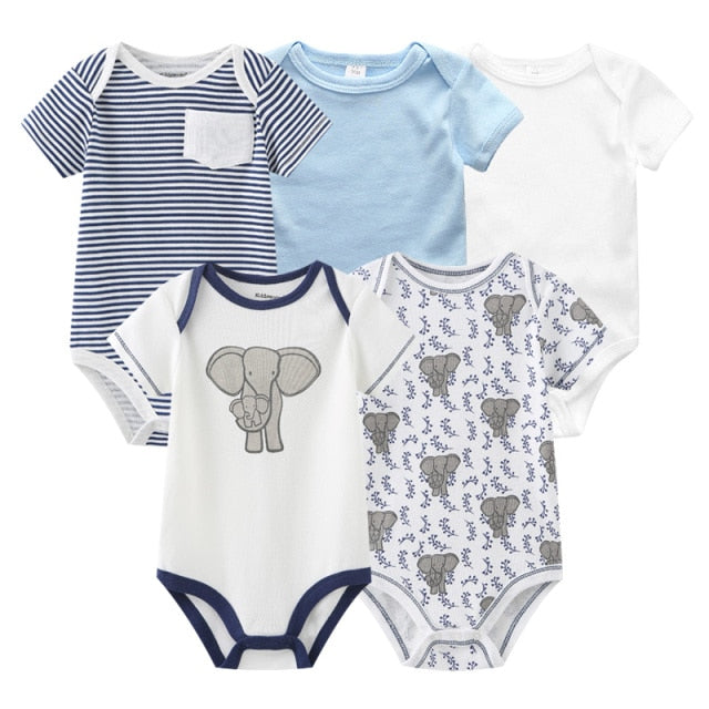 Unisex Newborn Short Sleeve Cotton Onesies for Boys and Girls (5-Pack) by Fetch
