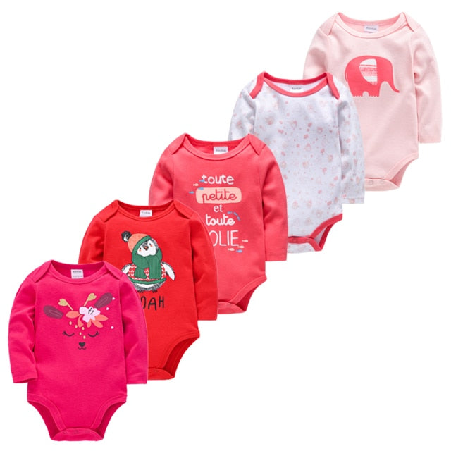 Long Sleeve Cotton Onesies for Girls and Boys (5-Pack) by KavKas