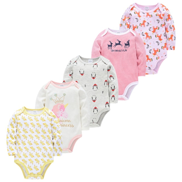 Long Sleeve Cotton Onesies for Girls and Boys (5-Pack) by KavKas