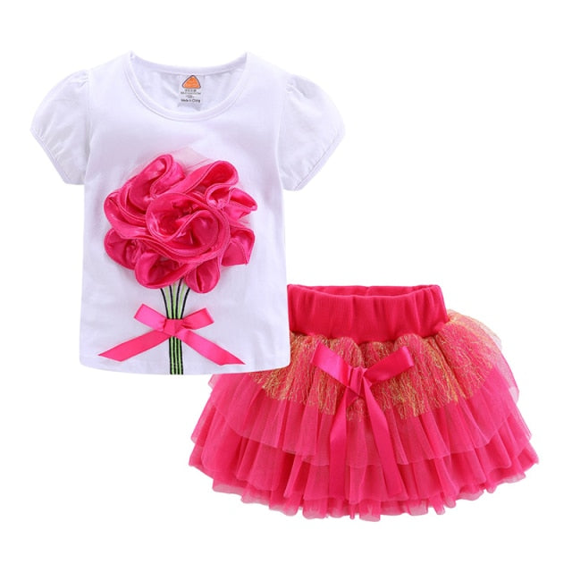 2-Piece Short Sleeve Shirt and Tutu Skirt Set for Girls by Loyin