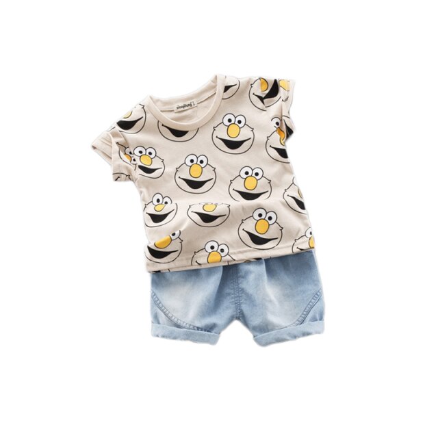 2-Piece Cotton Short Sleeve Shirt and Jean Shorts for Boys by Mini Car