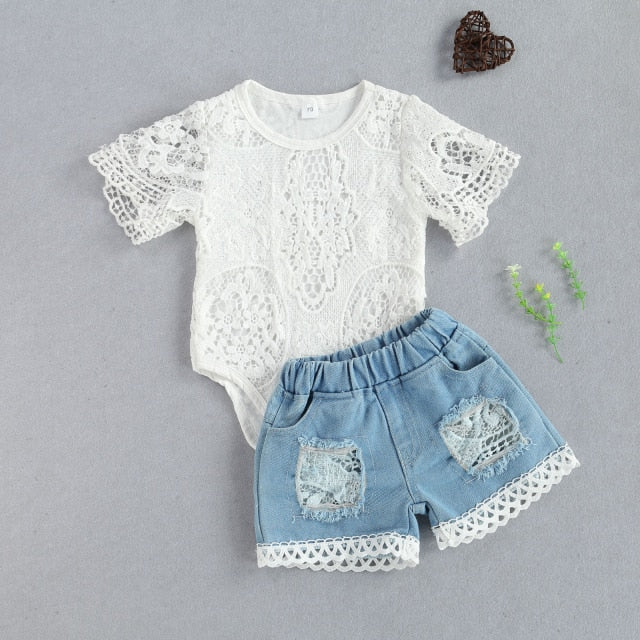 2-Piece Cotton Lace Onesie and Pants Set for Girls by Liora