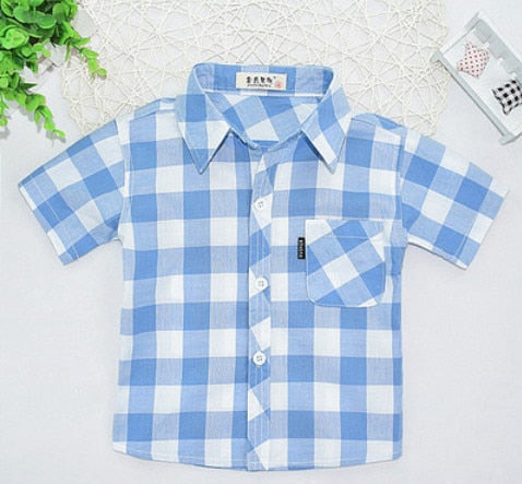 Short Sleeve Cotton Plaid Shirts for Boys by YKL