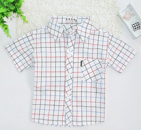 Short Sleeve Cotton Plaid Shirts for Boys by YKL