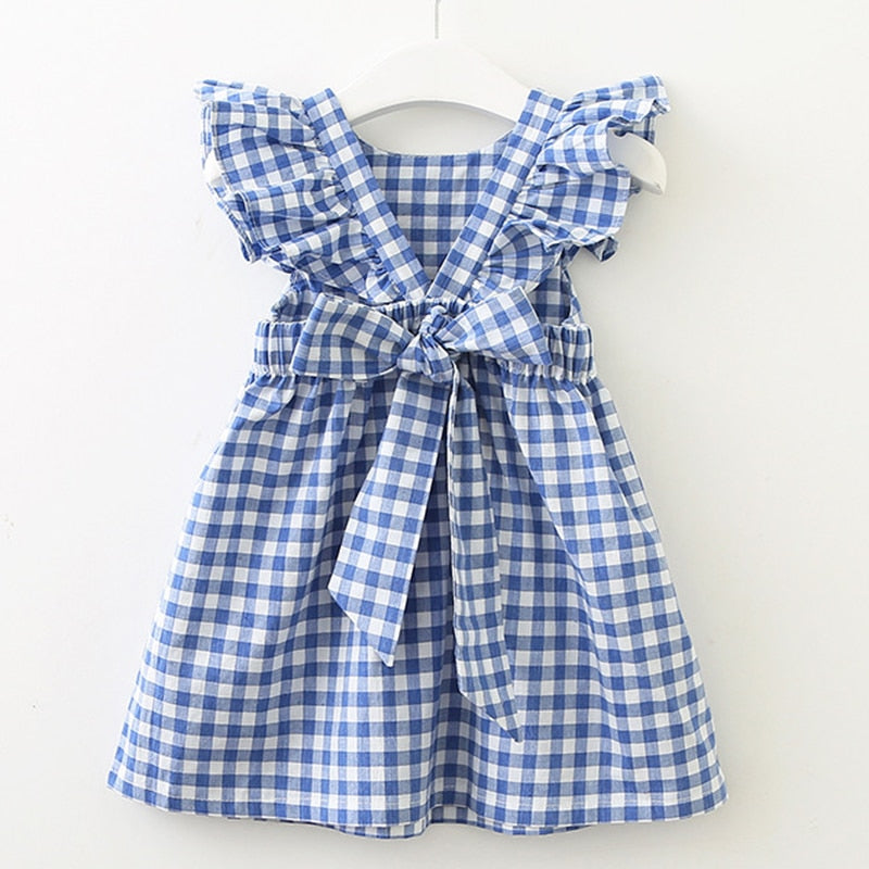 Sleeveless Ruffled Shoulder Cotton Plaid Dress for Girls by Liora
