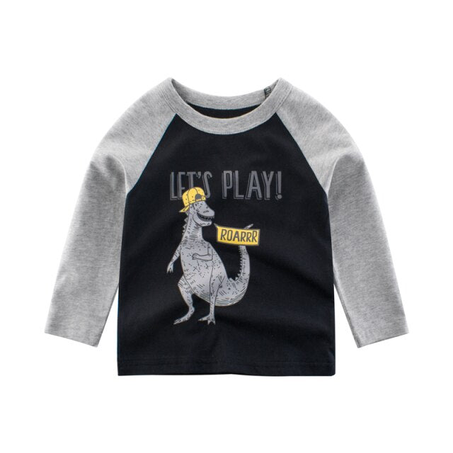 Long Sleeve Cotton Dinosaur Print Shirts for Boys by Kids Spring