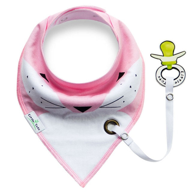 2-Piece Unisex Animal Print Cotton Scarf Bibs with Anti-Drop Lanyard by Little Tots