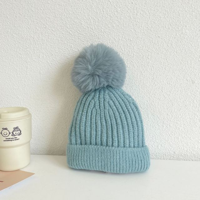 Knitted Cotton Pompom Topped Beanie for Girls by Facejoy
