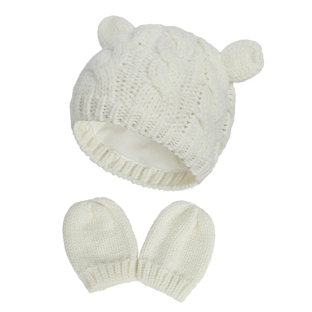 3-Piece Newborn Knitted Beanie Hat and Anti-Scratching Mittens Set for Girls by Tyessi