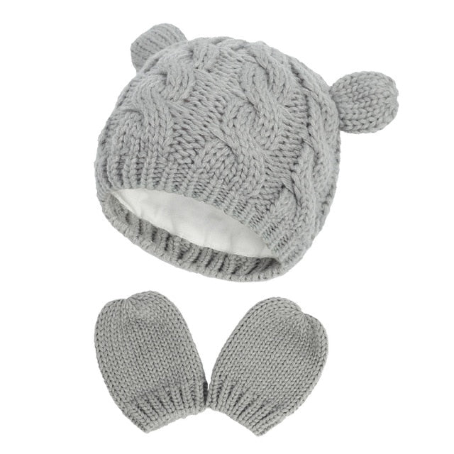 3-Piece Newborn Knitted Beanie Hat and Anti-Scratching Mittens Set for Girls by Tyessi