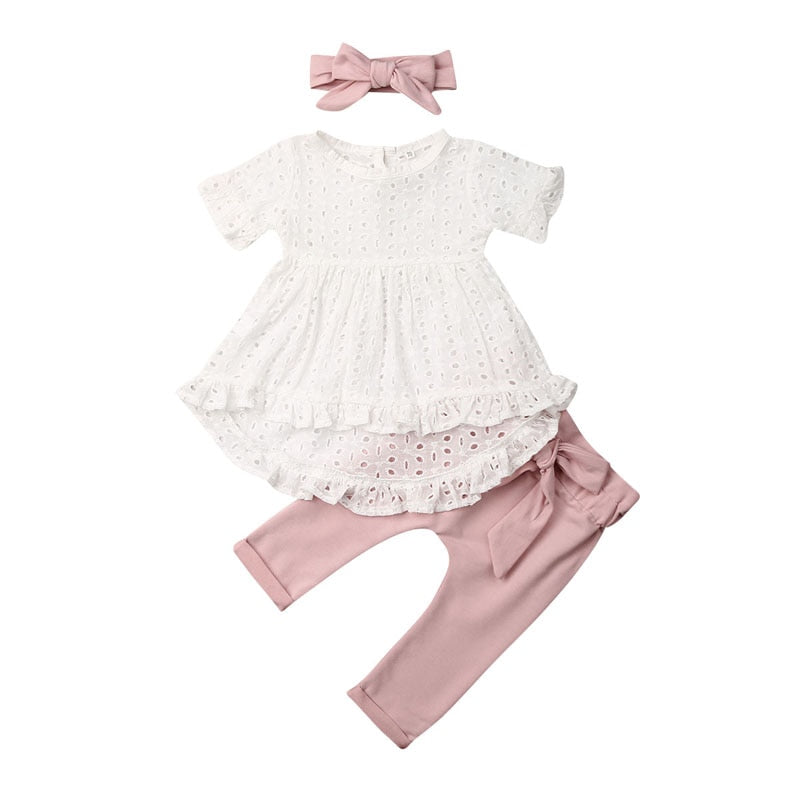 3-Piece Short Sleeve Lace Shirt and Pants Set for Girls by Liora
