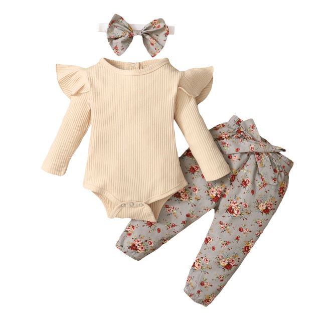 3-Piece Long Sleeve Onesie and Pants Set for Girls by OKP
