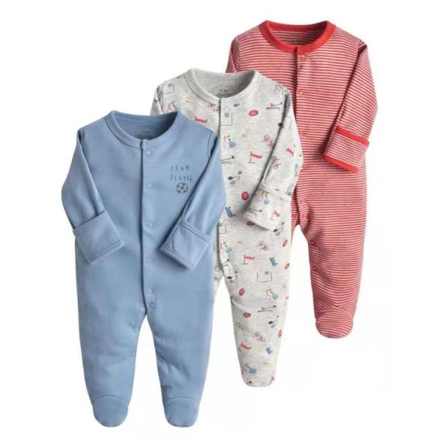 Long Sleeve Cotton Romper Pajamas for Boys (3-Pack) by KavKas