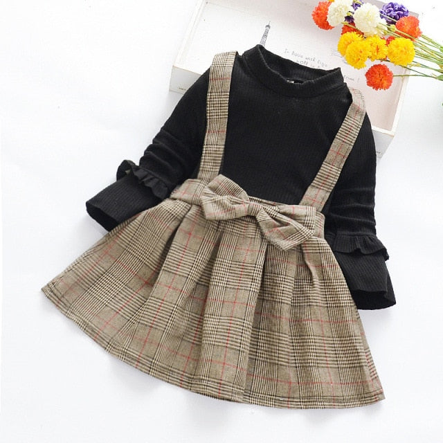 2-Piece Soft Plaid Skirt and Long Sleeve Shirt for Girls by JXD