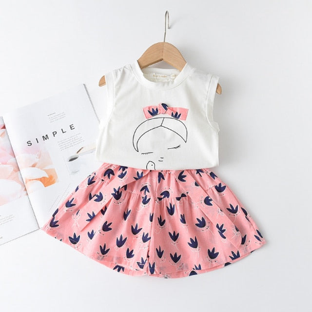2-Piece Sleeveless Shirt and Shorts Sets for Girls by Faithtur