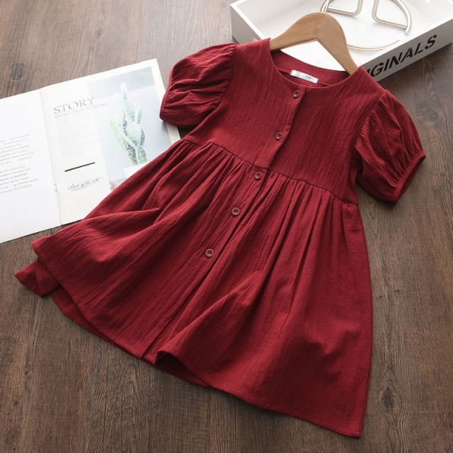Short Sleeve Cotton Button Down Dresses for Girls by JXD