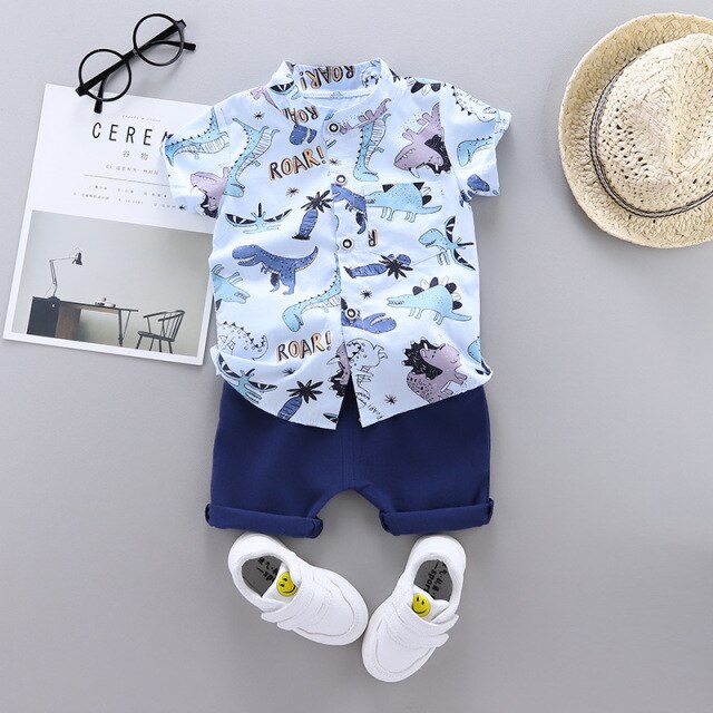 2-Piece Short Sleeve Cotton Shirt and Shorts Set for Boys by Lanbe Paris