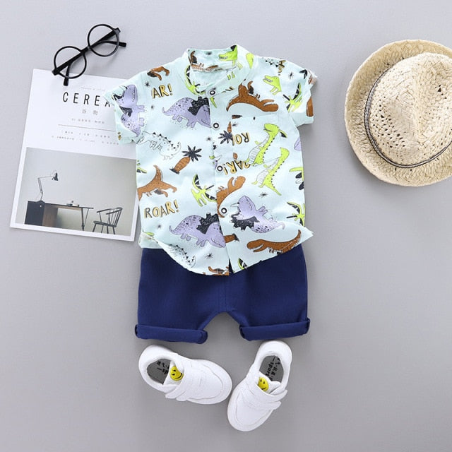 2-Piece Short Sleeve Cotton Shirt and Shorts Set for Boys by Lanbe Paris
