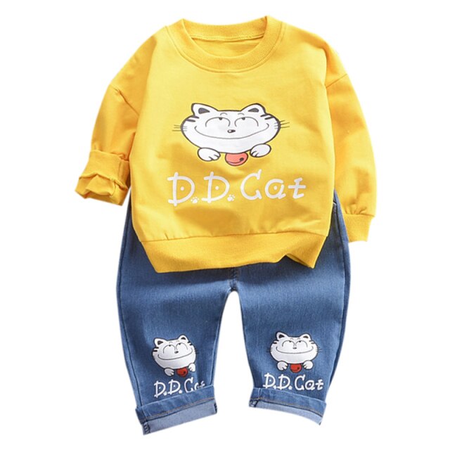 2-Piece Long Sleeve Cotton Sweatshirt and Jeans Set for Girls by Fairytale