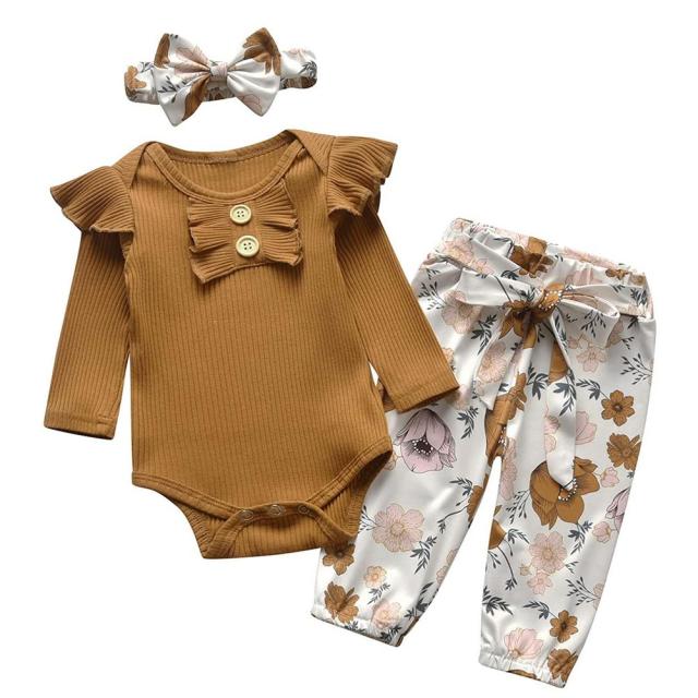 3-Piece Long Sleeve Onesie and Pants Set for Girls by OKP
