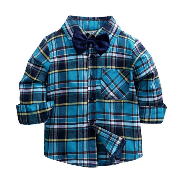 2-Piece Long Sleeve Cotton Plaid Shirt and Bowtie for Boys by Kids Tale